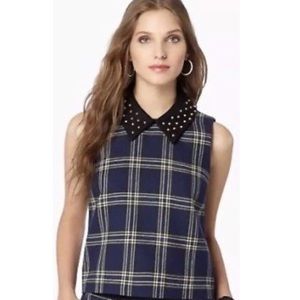 Juicy Couture Navy Regal Eton Plaid Studded Vest